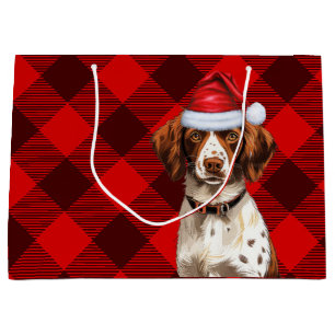 Red Plaid Brittany Spaniel Dog Lover Holiday Large Gift Bag