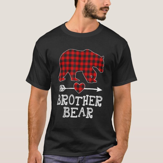 Red Plaid Brother Bear  Matching Pajama Family  1 T-Shirt (Front)
