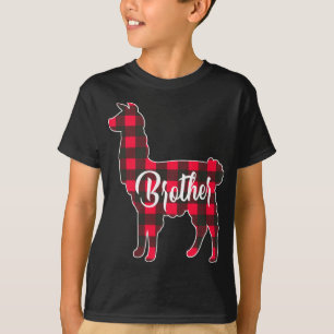 Red Plaid Brother Llama Christmas Matching Family T-Shirt