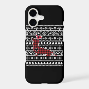 Red Plaid Buffalo Dachshund Dog Christmas