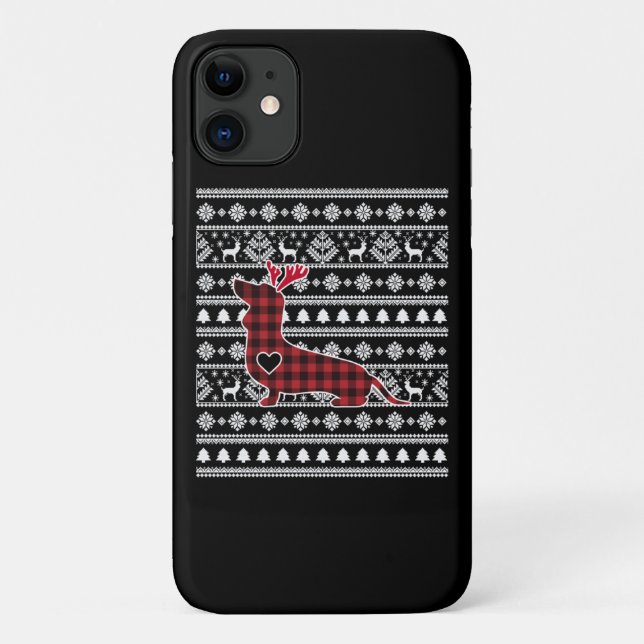 Red Plaid Buffalo Dachshund Dog Christmas Case-Mate iPhone Case (Back)