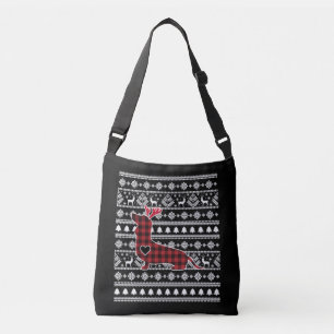 Red Plaid Buffalo Dachshund Dog Christmas Crossbody Bag