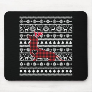 Red Plaid Buffalo Dachshund Dog Christmas Mouse Pad