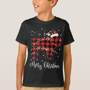 Red Plaid Buffalo English Bulldog Merry Christmas  T-Shirt