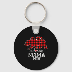 Red Plaid Buffalo Mama Bear Christmas Pajamas Fami Keychain