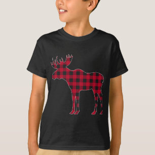 Red Plaid Buffalo Moose Christmas Matching Family  T-Shirt