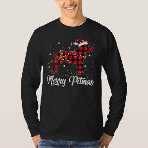 Red Plaid Buffalo Pitbull Merry Pitmas Pit Bull Ch T-Shirt