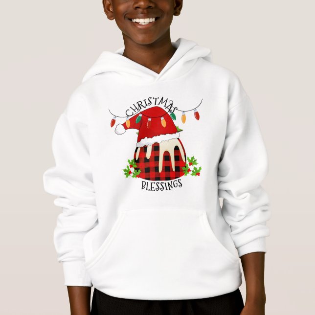 Red Plaid Buffalo Santa Christmas Pudding Kids (Front)