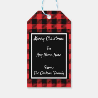 Red Plaid Buffalo Tartan Flannel Personalized Gift Tags