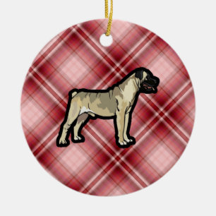 Red Plaid Bullmastiff Ceramic Ornament
