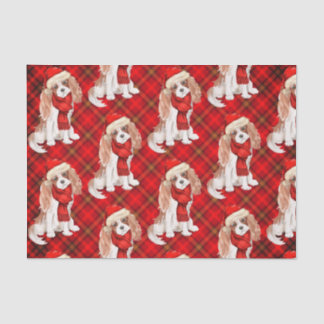 Red Plaid Cavalier King Charles Dog Christmas Tissue Paper