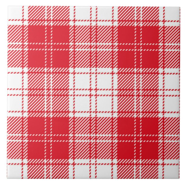 Red Plaid Ceramic Tile (Front)