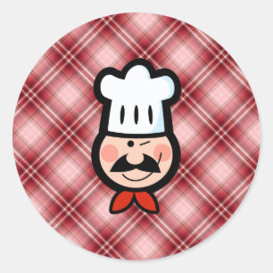 Red Plaid Chef Classic Round Sticker