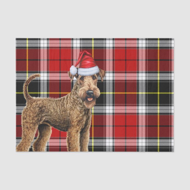 Red Plaid Christmas Airedale Terrier Dog Holiday Tissue Paper (Front)