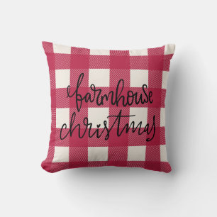 Red Plaid Christmas Check Holiday Decor Throw Pillow
