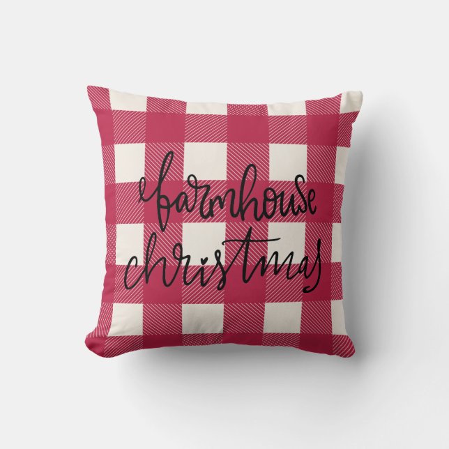 Red Plaid Christmas Check Holiday Decor Throw Pillow (Front)