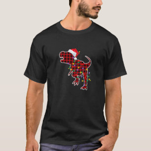 Red Plaid Christmas Dinosaur Pyjamas T Rex Xmas Li T-Shirt