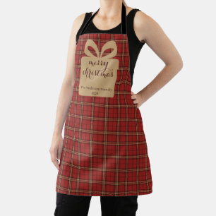 Red Plaid Christmas Festive Pattern -  Apron