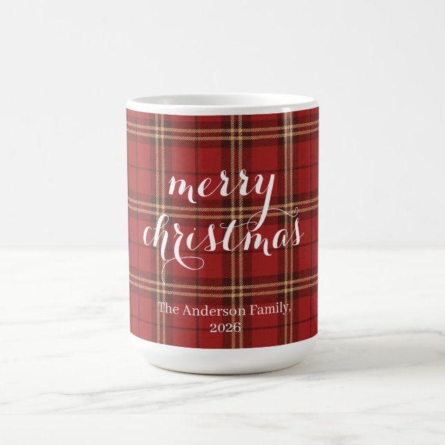 Red Plaid Christmas Festive Pattern -  Coffee Mug (Center)