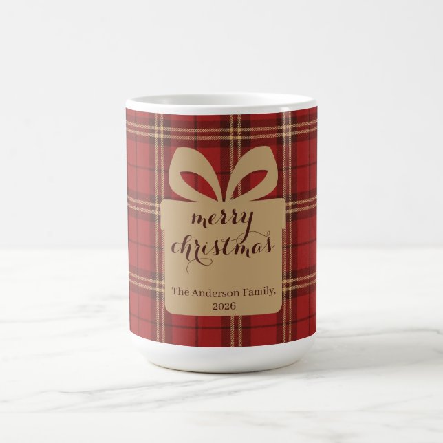 Red Plaid Christmas Festive Pattern -  Coffee Mug (Center)