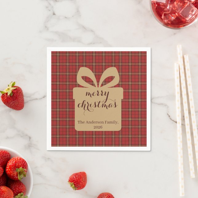 Red Plaid Christmas Festive Pattern -  Napkin (Insitu)