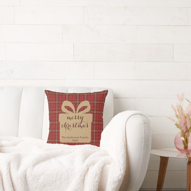 Red Plaid Christmas Festive Pattern -  Throw Pillow (Couch)