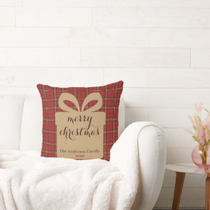 Red Plaid Christmas Festive Pattern -  Throw Pillow