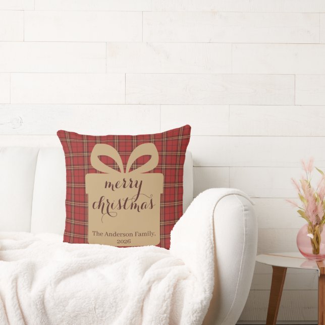 Red Plaid Christmas Festive Pattern -  Throw Pillow (Couch)