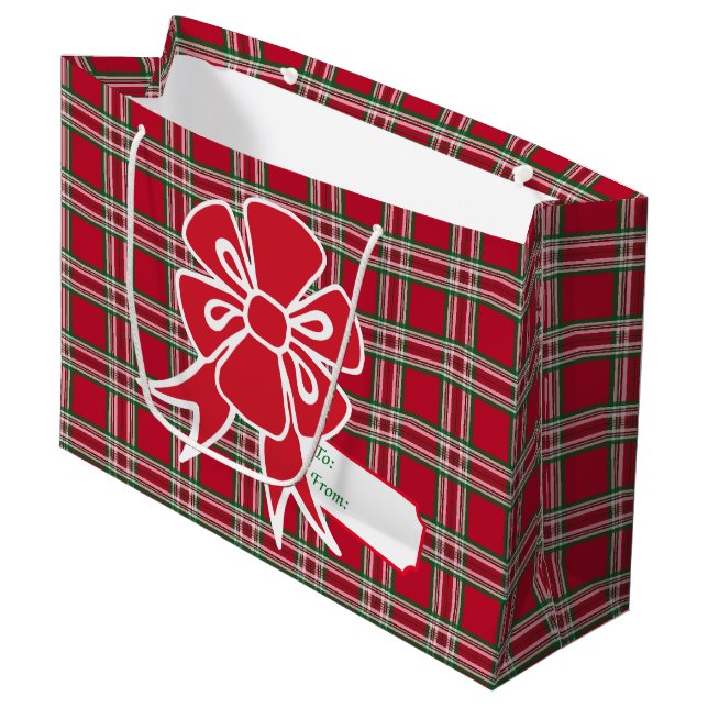 Red Plaid Christmas Gift Tag Bag (Front Angled)