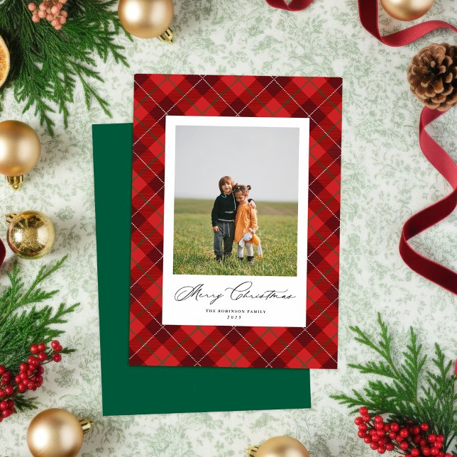 Red Plaid Christmas Holiday Photo Card (Classic Red Plaid Holiday Card
)