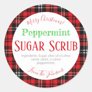 Red Plaid Christmas Peppermint Sugar Scrub Labels