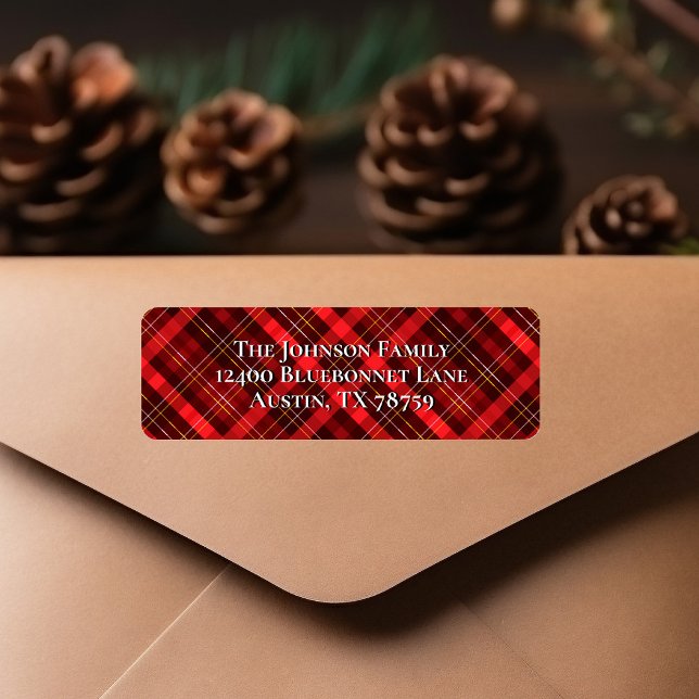 Red Plaid Christmas Tartan Adresse de retour (Créateur téléchargé)