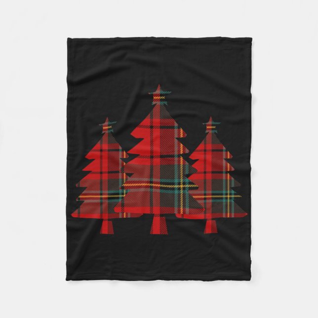Red Plaid Christmas Tree Pine Trees  Fleece Blanket (Front)