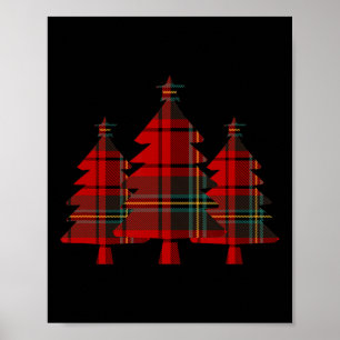 Red Plaid Christmas Tree Pine Trees Poster
