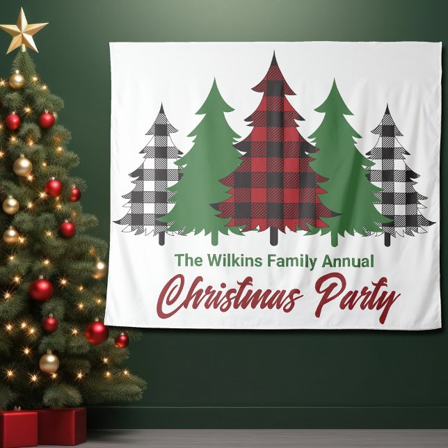 Red Plaid Christmas Trees Party Photo Booth Tapestry (Creator Uploaded)
