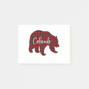 Red Plaid Colorado Bear Matching Pajama Post-it Notes