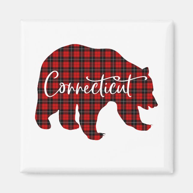 Red Plaid Connecticut Bear Matching Pajama Magnet (Front)