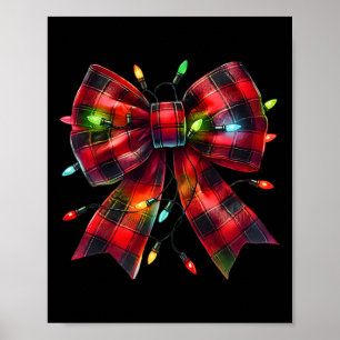 Red Plaid Coquette Bow Christmas Lights Xmas Pajam Poster