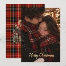 Red Plaid Couple Photo Christmas Card