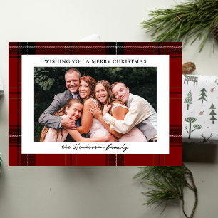 Red Plaid Custom Horizontal Photo Christmas  Holiday Postcard