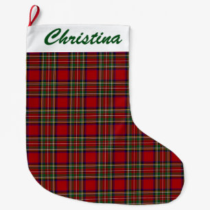 Red Plaid Design Large Christmas Stocking