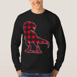 Red Plaid Dinosaur Matching Buffalo Family Pajama T-Shirt