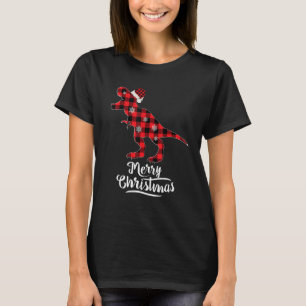 Red Plaid Dinosaur Merry Christmas Buffalo Family T-Shirt