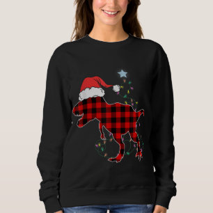 Red Plaid Dinosaur T Rex Christmas Lights Tree PJ Sweatshirt