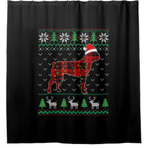 Red Plaid Dog Ugly Christmas Lights Boston Terrier