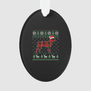 Red Plaid Dog Ugly Christmas Lights Boston Terrier Ornament