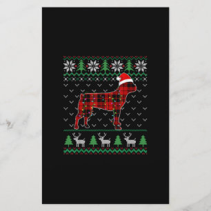 Red Plaid Dog Ugly Christmas Lights Boston Terrier Stationery