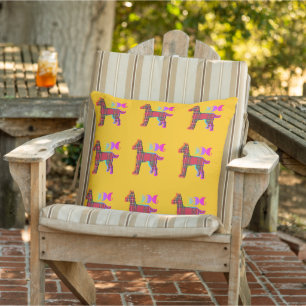 Red Plaid DOG Yellow Outdoor Pillow