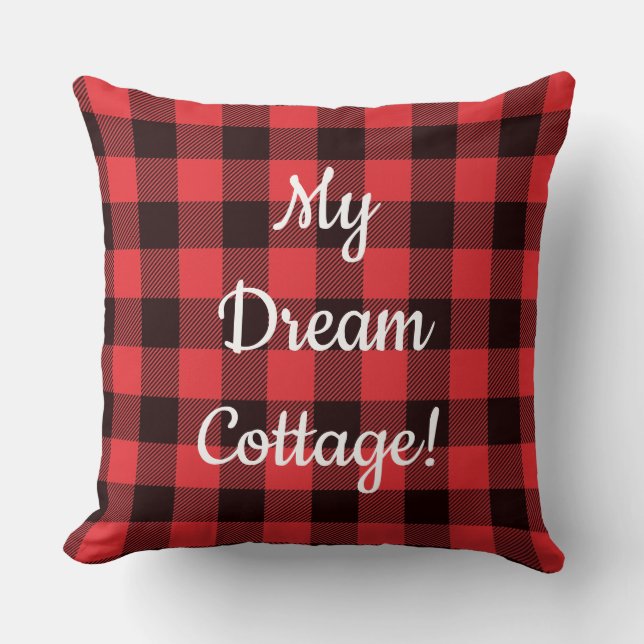 Red Plaid Dream Cottage Throw Pillow (Front)