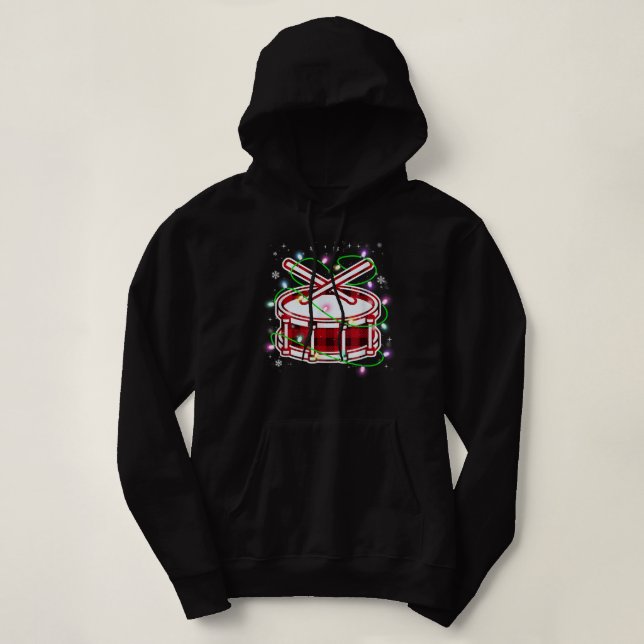 Red Plaid Drumline Christmas Lights Pajama Matchin Hoodie (Design Front)